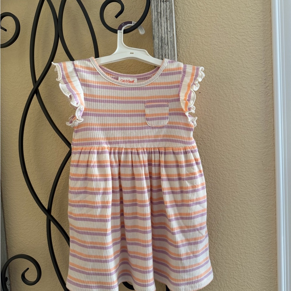 Cat & Jack Striped Ruffle Sleeve Dress. 4T